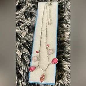 Touchstone Crystal, necklace. 16 inches with 2 inch extender. Pink color story.